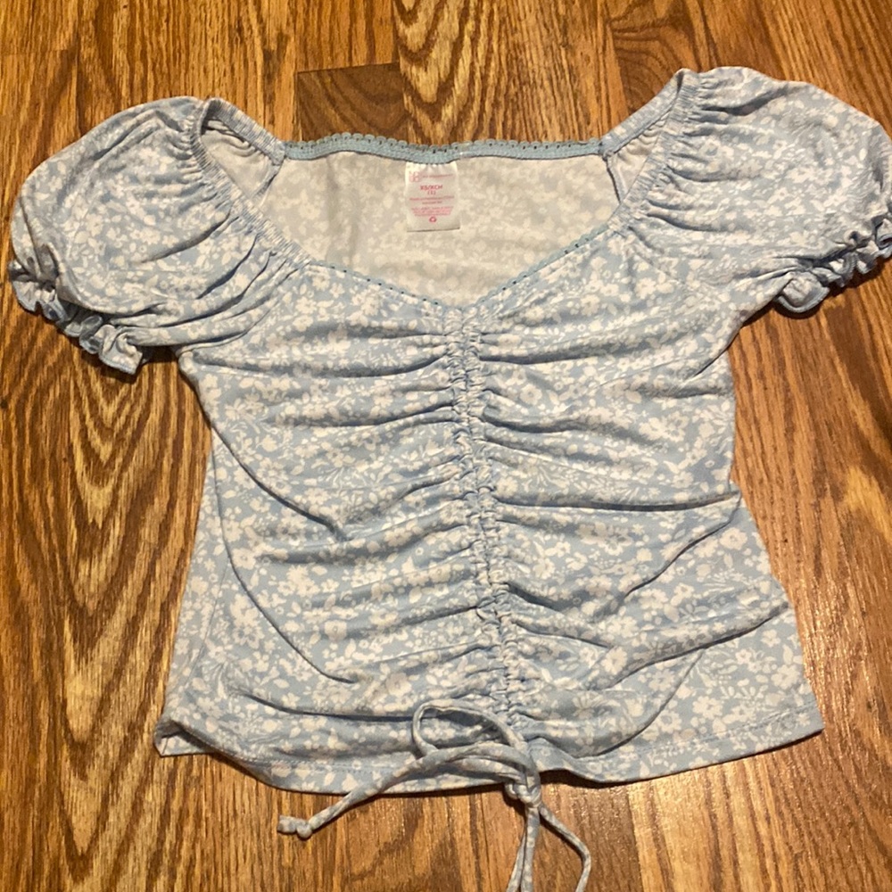 blue and white crop top